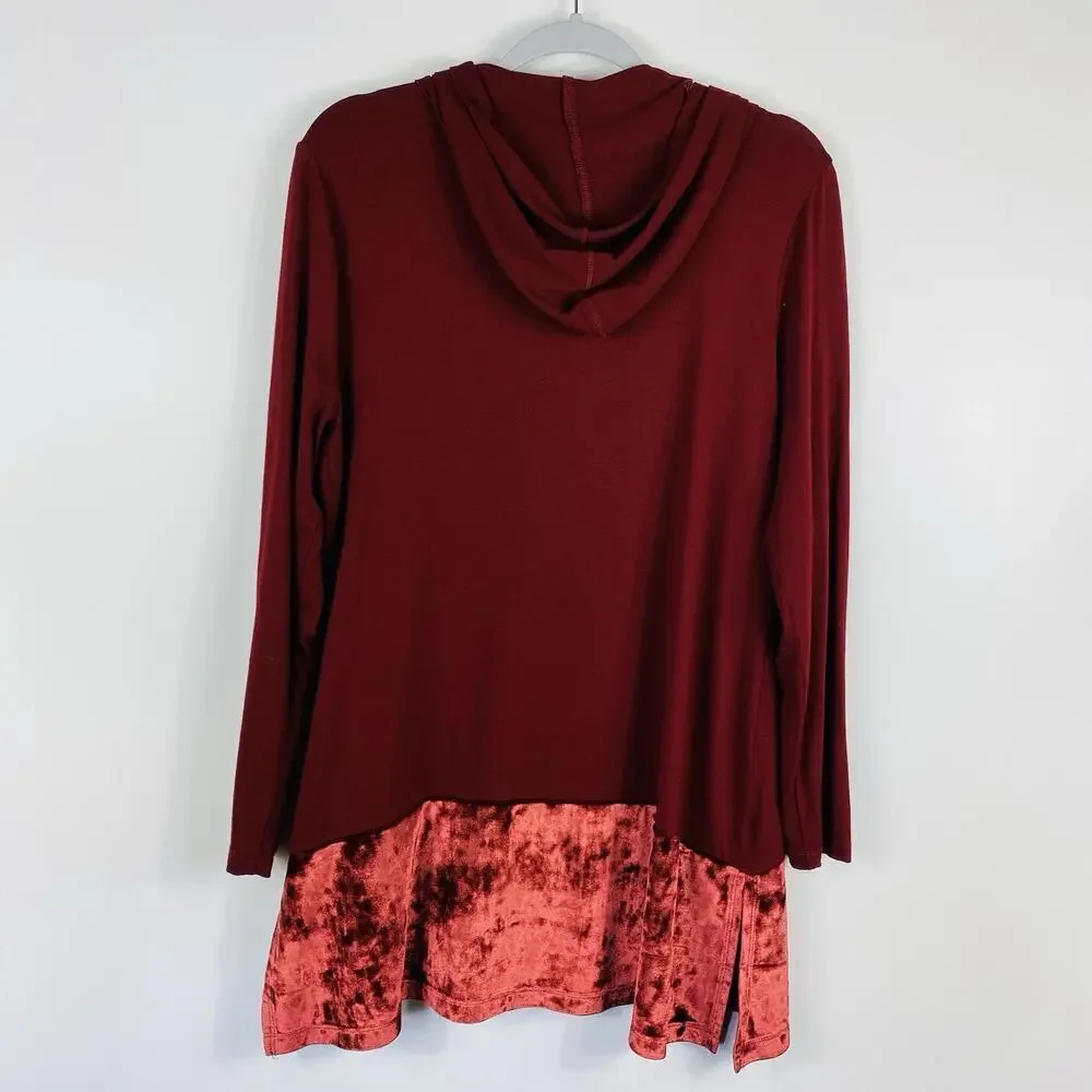 Soft Surroundings Jacket Petite Medium Red Hooded Zip Velvet Hem 3AA15
